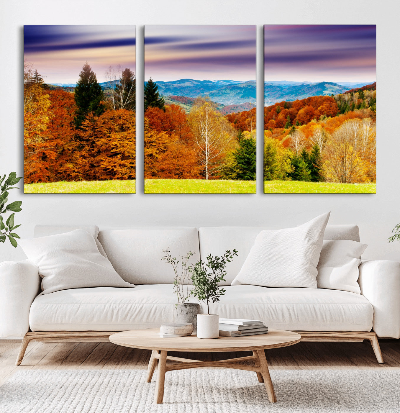58007-MGV-CV-60X30-3P-Autumn Mountain Landscape Wall Art – Stunning Fall Forest Canvas Print, Cozy Nature Decor for Home or Office