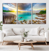 23769-MGV-CV-36X24-Tropical Beach Sunset Wall Art – Serene Ocean Canvas Print, Coastal Landscape Decor for Living Room, Bedroom or Office, Peaceful