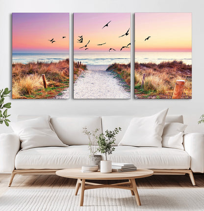54411-MGV-CV-36X24-Coastal Path Sunrise Wall Art – Serene Ocean Canvas Print, Beach Landscape Decor for Living Room, Bedroom or Office, Peaceful