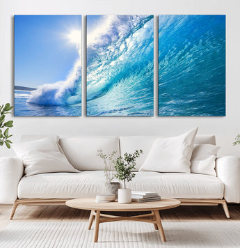 37494-MGV-CV-60X30-3P-Ocean Wave Canvas Art – Stunning Blue Wave Photography, Coastal Wall Decor for Living Room, Bedroom or Office