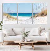 58498-MGV-CV-60X30-3P-White Sandy Beach Wall Art – Panoramic Coastal Canvas Print, Ocean View Decor for Living Room, Bedroom, Office, Relaxing Seaside