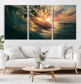 55359-MGV-CV-60X30-3P-Radiant Ocean Wave Wall Art – Panoramic Surf Canvas Print, Vibrant Sunset Beach Decor for Home, Office or Man Cave