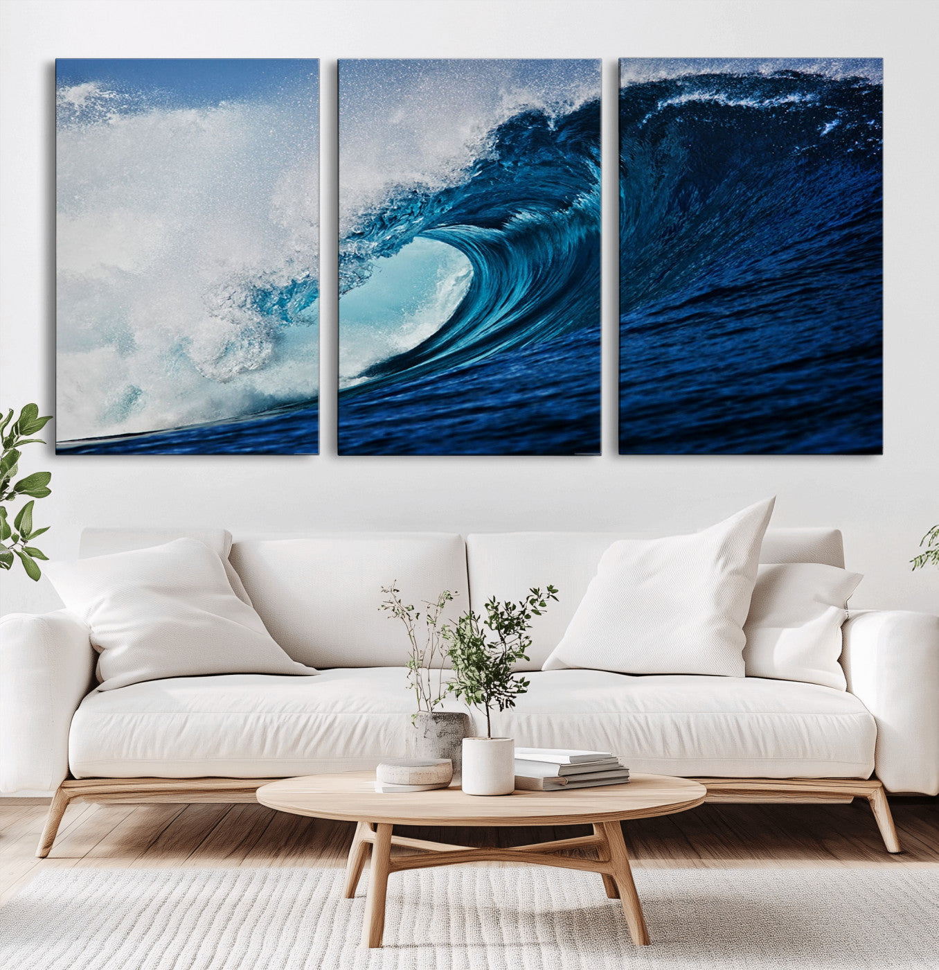 89502-MGV-CV-60X30-3P-Powerful Ocean Wave Wall Art – Panoramic Blue Sea Wave Canvas Print, Coastal Surf Photography Artwork for Living Room, Bedroom, or