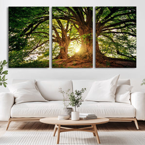 52150-MGV-CV-36X24-Majestic Tree Wall Art – Large Nature Canvas Print with Sunlight Through Branches, Rustic Forest Decor for Living Room, Bedroom or