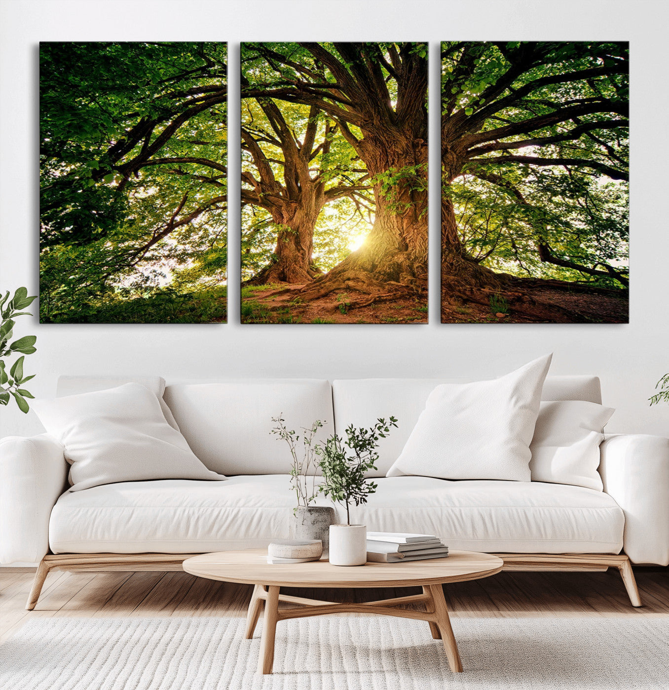 52150-MGV-CV-36X24-Majestic Tree Wall Art – Large Nature Canvas Print with Sunlight Through Branches, Rustic Forest Decor for Living Room, Bedroom or