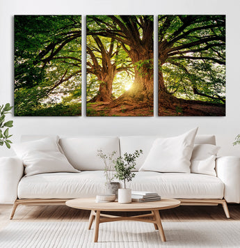 52150-MGV-CV-36X24-Majestic Tree Wall Art – Large Nature Canvas Print with Sunlight Through Branches, Rustic Forest Decor for Living Room, Bedroom or