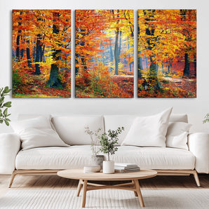 91746-MGV-CV-36X24-Autumn Forest Wall Art – Vibrant Fall Foliage Canvas Print, Colorful Nature Landscape Decor for Living Room, Bedroom or Office