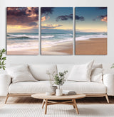 42253-MGV-CV-60X30-3P-Serene Beach Waves Wall Art – Tranquil Ocean Horizon Canvas Print, Coastal Seascape Decor for Living Room or Office Wall