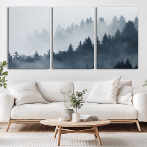 23671-MGV-CV-36X24-Misty Forest Wall Art – Serene Foggy Pine Trees Landscape Canvas Print, Tranquil Nature Decor for Living Room, Bedroom or Office