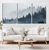23671-MGV-CV-60X30-3P-Misty Forest Wall Art – Serene Foggy Pine Trees Landscape Canvas Print, Tranquil Nature Decor for Living Room, Bedroom or Office