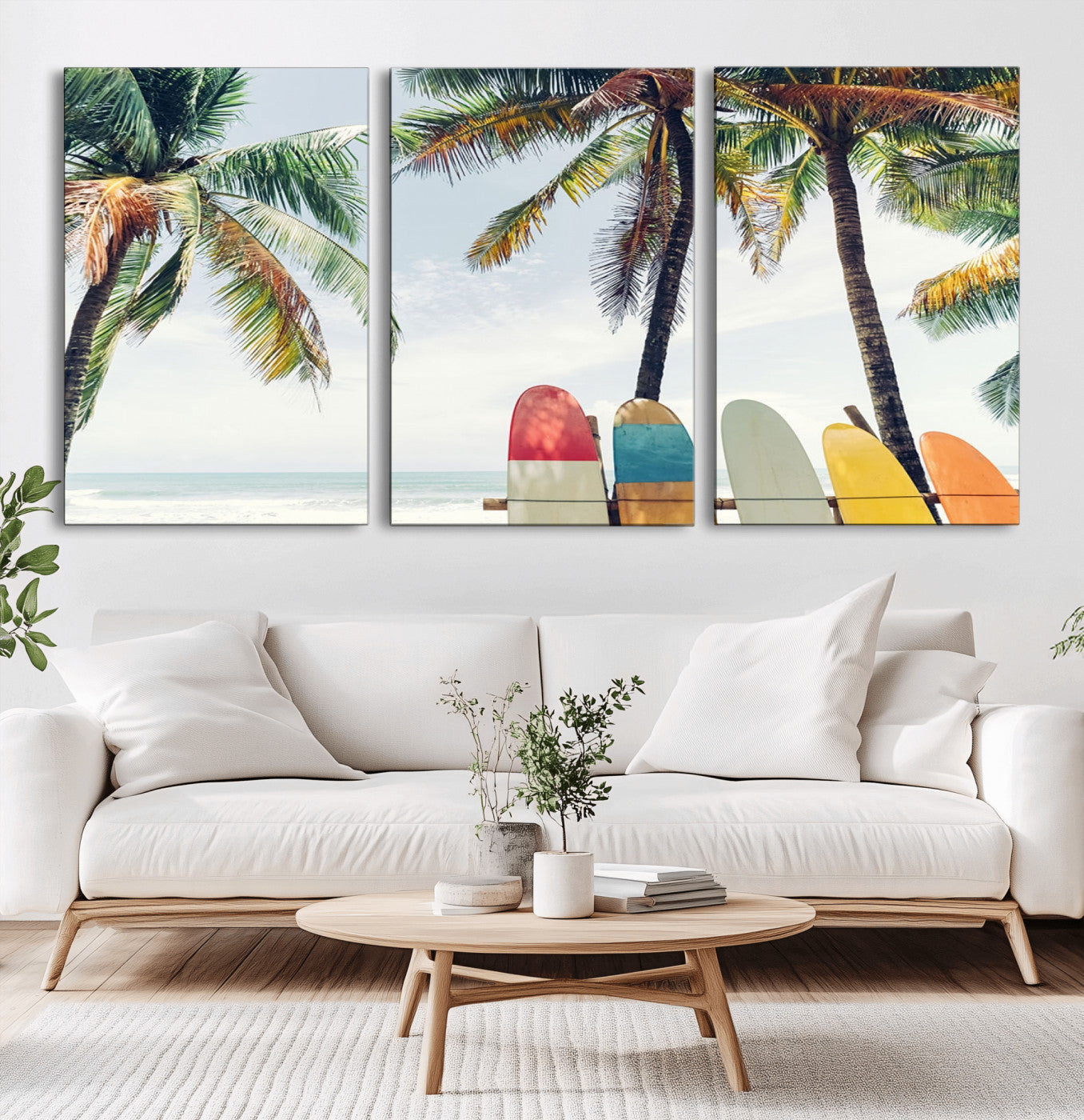 76171-MGV-CV-36X24-Surfboard Wall Art – Tropical Palm Tree and Colorful Surfboards Beach Canvas Print, Coastal Summer Decor for Living Room, Office