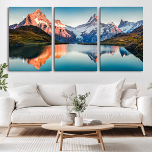 88453-MGV-CV-36X24-Mountain Lake Wall Art – Snow-Capped Peaks Reflected in Alpine Water Canvas Print, Nature Landscape Wall Decor for Living Room or