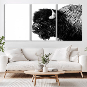 68780-MGV-CV-36X24-Bison Close-Up Wall Art – Black and White Buffalo Canvas Print, Rustic Wildlife Photography Decor for Living Room, Office, or