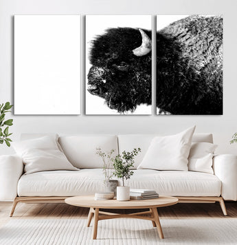 68780-MGV-CV-36X24-Bison Close-Up Wall Art – Black and White Buffalo Canvas Print, Rustic Wildlife Photography Decor for Living Room, Office, or