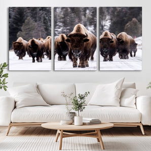 66871-MGV-CV-36X24-Bison Herd Wall Art – Wildlife Buffalo Canvas Print, Rustic Western Nature Photography Decor for Living Room, Office, Cabin, or