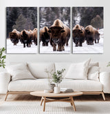 66871-MGV-CV-60X30-3P-Bison Herd Wall Art – Wildlife Buffalo Canvas Print, Rustic Western Nature Photography Decor for Living Room, Office, Cabin, or