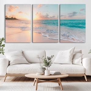 89767-MGV-CV-36X24-Ocean Sunset Wall Art – Serene Beach Canvas Print with Pastel Sky and Waves, Coastal Seascape Artwork for Bedroom, Living Room, or
