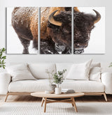 65605-MGV-CV-60X30-3P-Snow Bison Wall Art – Close Up Buffalo Canvas Print, Rustic Western Wildlife Photography, Farmhouse Cabin Lodge Decor for Living