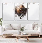 19889-MGV-CV-60X30-3P-Snow Bison Wall Art – Majestic Buffalo Winter Landscape Canvas Print, Rustic Wildlife Photography Decor for Cabin, Lodge, Living