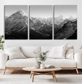 10775-MGV-CV-60X30-3P-Snow Capped Mountain Wall Art – Black and White Canvas Print of Majestic Peaks, Nature Landscape Photography for Office, Bedroom,