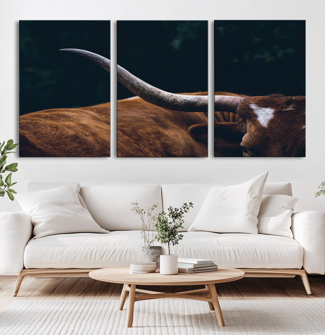 55197-MGV-CV-60X30-3P-Texas Longhorn Wall Art – Rustic Western Bull Horn Canvas Print and Farmhouse Country Animal Decor for Living Room, Office or