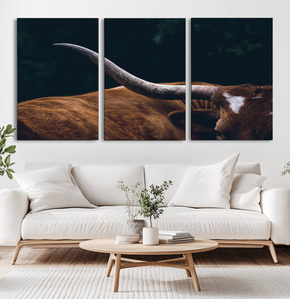 55197-MGV-CV-60X30-3P-Texas Longhorn Wall Art – Rustic Western Bull Horn Canvas Print and Farmhouse Country Animal Decor for Living Room, Office or