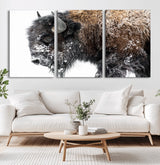 24304-MGV-CV-60X30-3P-Bison Wall Art Canvas Print, Framed Winter Bison Art Picture Print, Snowy Buffalo Perfect Rustic Farmhouse Decor Artwork