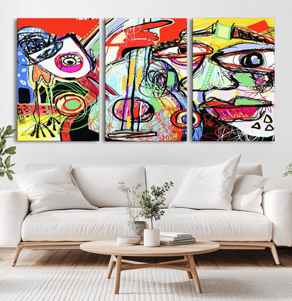 37796-MGV-CV-60X30-3P-Picasso Style Wall Art Canvas Print, Framed Picasso Art Picture Print, Picasso Cubism Perfect Modern Abstract Decor Artwork