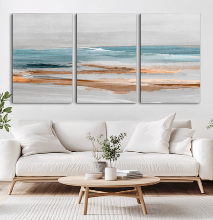 23430-MGV-CV-60X30-3P-Abstract Coastal Wall Art – Modern Ocean Horizon Canvas Print, Minimalist Beach Scene Painting for Bedroom, Living Room, Office or