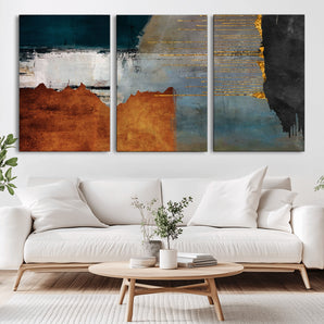 35026-MGV-CV-36X24-Abstract Canvas Wall Art – Modern Teal, Rust, Black and Gold Textured Painting, Contemporary Decor for Living Room, Bedroom or