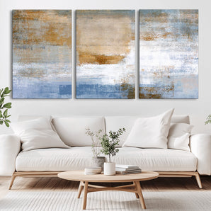 72354-MGV-CV-36X24-Blue and Gold Abstract Wall Art – Modern Minimalist Canvas Print, Textured Contemporary Painting for Living Room, Bedroom, or