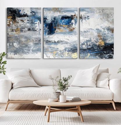 59716-MGV-CV-36X24-Abstract Blue and Gold Wall Art – Modern Textured Canvas Print, Contemporary Painting for Living Room, Bedroom, or Office Decor