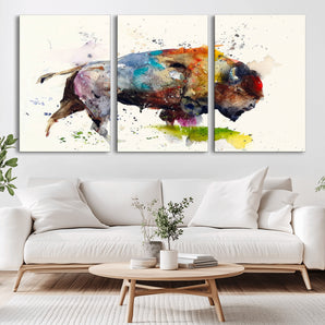 44504-MGV-CV-36X24-Buffalo Watercolor Wall Art – Abstract Bison Canvas Print, Rustic Wildlife Decor for Living Room, Office, Cabin, Man Cave or