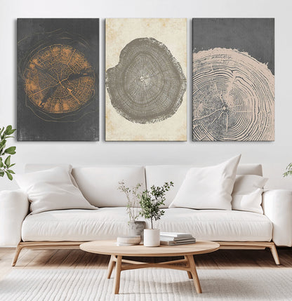 80725-MGV-CV-36X24-Wood Tree Rings Wall Art Canvas Print, Framed Tree Rings Art Picture Print, Abstract Tree Rings Perfect Modern Boho Decor Artwork