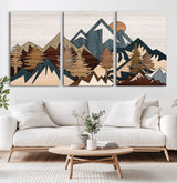 67950-MGV-CV-60X30-3P-Modern Wood Wall Art Canvas Print, Framed Mountain Range Art Picture Print, Wood Mountain Range Perfect Rustic Decor Artwork
