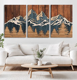 41330-MGV-CV-60X30-3P-Rustic Mountain Wall Art – Wooden Nature Scene with Trees and Peaks, Handmade 3D Layered Decor for Living Room, Cabin or Office