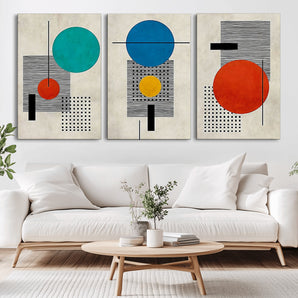 44633-MGV-CV-60X30-3P-Geometric Abstract Wall Art – Colorful Modern Shapes Canvas Print, Mid Century Minimalist Decor for Living Room, Bedroom or Office