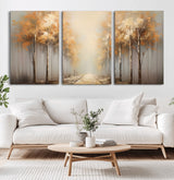 95004-MGV-CV-36X24-Autumn Forest Path Wall Art – Hand Painted Canvas Print with Golden Trees, Modern Nature Landscape Decor for Living Room, Bedroom