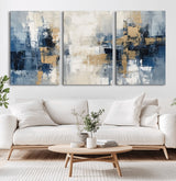 44344-MGV-CV-36X24-Abstract Blue and Gold Wall Art – Modern Hand Painted Canvas Print, Contemporary Textured Painting for Living Room, Bedroom or