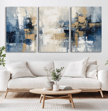 44344-MGV-CV-36X24-Abstract Blue and Gold Wall Art – Modern Hand Painted Canvas Print, Contemporary Textured Painting for Living Room, Bedroom or