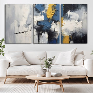 63850-MGV-CV-36X24-Abstract Blue and Yellow Wall Art – Modern Textured Canvas Painting, Bold Contemporary Artwork for Living Room, Bedroom or Office