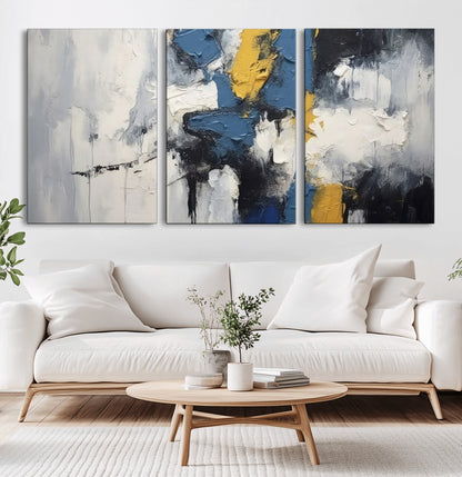 63850-MGV-CV-36X24-Abstract Blue and Yellow Wall Art – Modern Textured Canvas Painting, Bold Contemporary Artwork for Living Room, Bedroom or Office