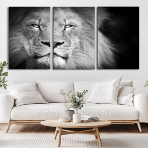 94453-MGV-CV-36X24-Lion Portrait Wall Art – Black and White King of the Jungle Canvas Print, Safari Wildlife Decor for Office, Bedroom, or Living