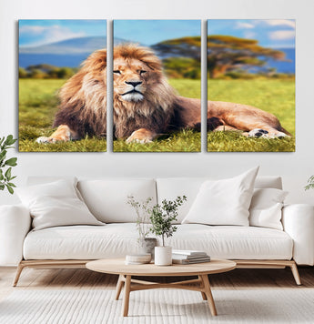 67826-MGV-CV-60X30-3P-Majestic Lion Wall Art – King of the Jungle Canvas Print, Safari Wildlife Decor for Living Room, Office, or Man Cave