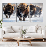 80512-MGV-CV-36X24-Bison Herd Wall Art – Buffalo Running in Snow Canvas Print, Rustic Wildlife Photography Decor for Cabin, Lodge, or Living Room