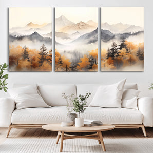 70049-MGV-CV-36X24-Autumn Mountain Forest Wall Art – Misty Landscape Canvas Print, Rustic Nature Inspired Decor for Living Room, Bedroom or Office