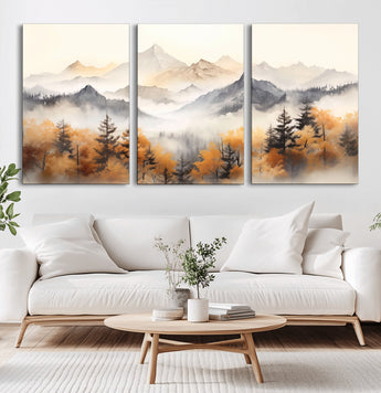 70049-MGV-CV-36X24-Autumn Mountain Forest Wall Art – Misty Landscape Canvas Print, Rustic Nature Inspired Decor for Living Room, Bedroom or Office