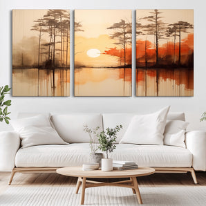 51083-MGV-CV-36X24-Sunset Lake Forest Wall Art – Serene Trees and Orange Sky Reflection Canvas Print, Tranquil Nature Decor for Living Room, Office