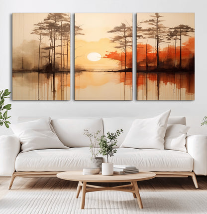 51083-MGV-CV-36X24-Sunset Lake Forest Wall Art – Serene Trees and Orange Sky Reflection Canvas Print, Tranquil Nature Decor for Living Room, Office