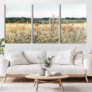 98941-MGV-CV-36X24-Wildflower Meadow Wall Art – Rustic Countryside Field Canvas Print and Vintage Nature Landscape Decor for Living Room, Bedroom or